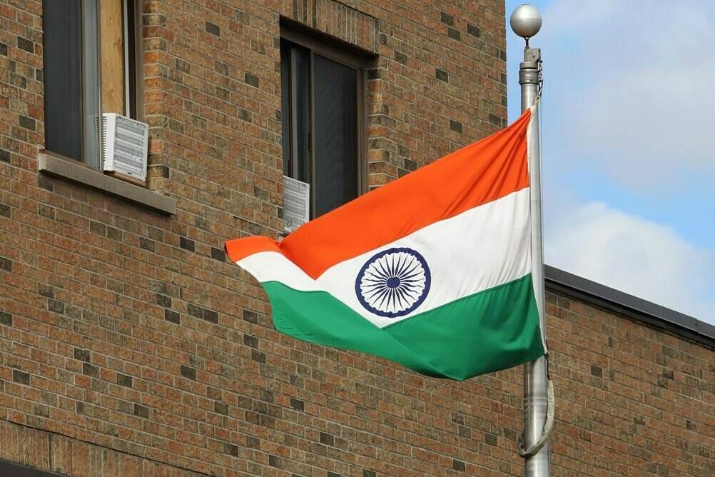 Tensions between Canada and India worsened today following Prime Minister Justin Trudeau’s claim that India may have been involved in the killing of a Canadian citizen. The Indian flag is seen flying at the High Commission of India in Ottawa, Wednesday, Sept. 20, 2023. THE CANADIAN PRESS/Patrick Doyle