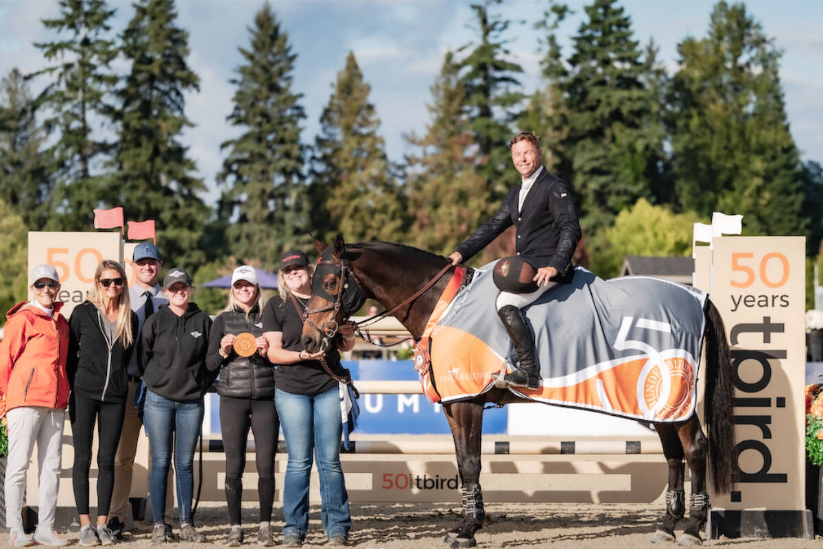 Kyle King (USA) and Odysseus stood for the winner’s presentation in Wednesday’s *CSI3 event. (Kady Dane Photography, tbird/Special to Langley Advance Times)