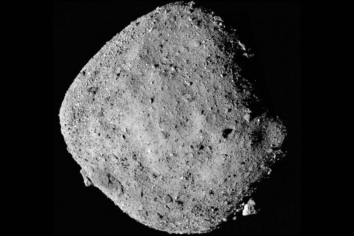 This Dec.14, 2018, handout image shows the asteroid Bennu in a composite of 12 images taken by the OSIRIS-REx spacecraft’s PolyCam imager from a distance of 24 kilometres. Seven years after it blasted into space to snag a sample of the asteroid, a spacecraft is set to deliver its rare cargo on Sunday – and Canada is getting a piece of the interstellar bounty. THE CANADIAN PRESS/HO, NASA/Goddard/University of Arizona *MANDATORY CREDIT*