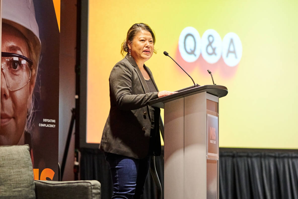 Make It Safe Vancouver in New Westminster, B.C. took a few minutes to hear CMHA, Vancouver-Fraser CEO Ruby Ng shares remarks on the importance of mental health in the workplace. Photo courtesy the Manufscturing Safety Alliance of BC