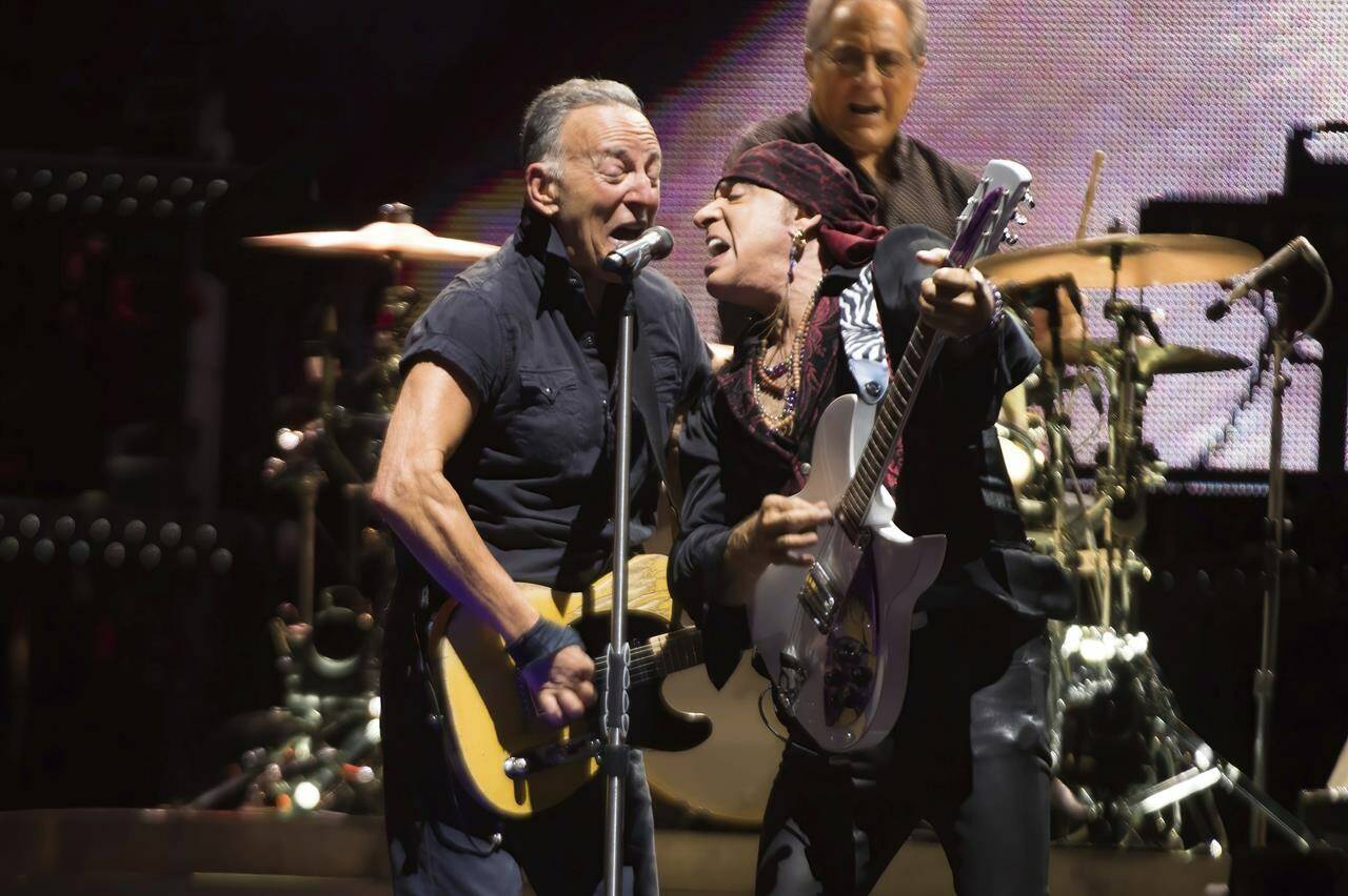 Bruce Springsteen, left, and Steven Van Zandt perform on tour at MetLife Stadium on Wednesday, Aug. 30, 2023, in East Rutherford, N.J. (Photo by Scott Roth/Invision/AP)