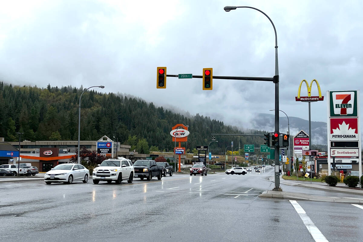 Michelle Donaldson and Holly Grayson were involved in a collision in this area of Columbia Avenue in Castlegar on Nov. 14, 2015. Photo: Betsy Kline