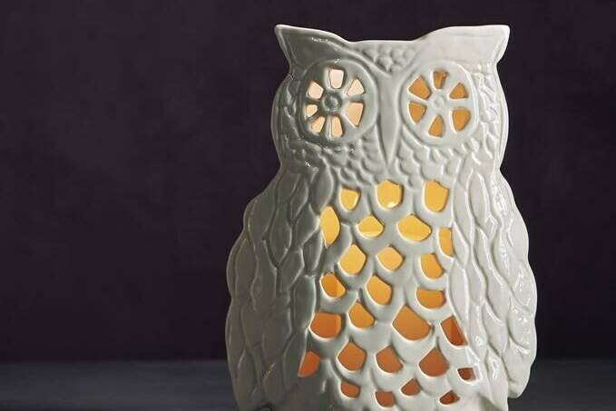 This image released by Anthropology shows and Francesca Kaye’s Halloween Magic Owl Lantern. (Anthropologie via AP)