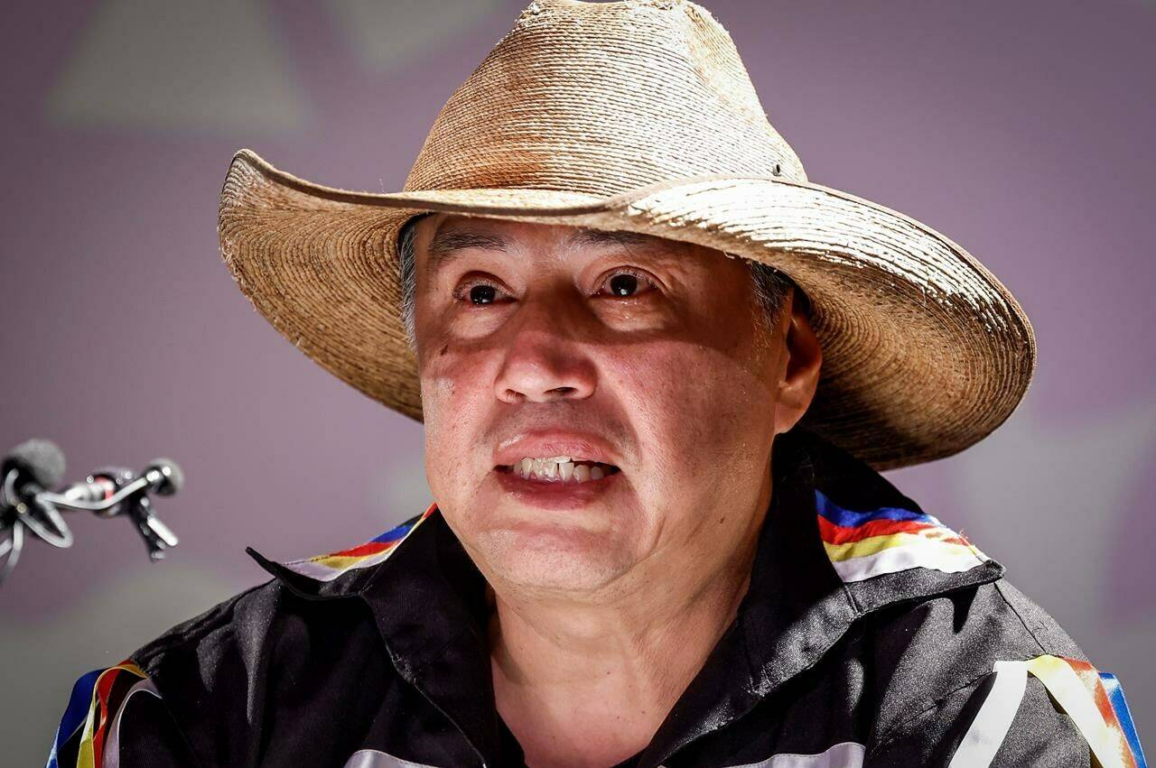 Siksika Nation member Benedict Crow Chief has filed a human rights complaint against Alberta Health Services and become emotional as he speaks at a news conference on the Siksika Nation 100 kilometres east of Calgary near Cluny, Alta., Thursday, Sept. 28, 2023.THE CANADIAN PRESS/Jeff McIntosh