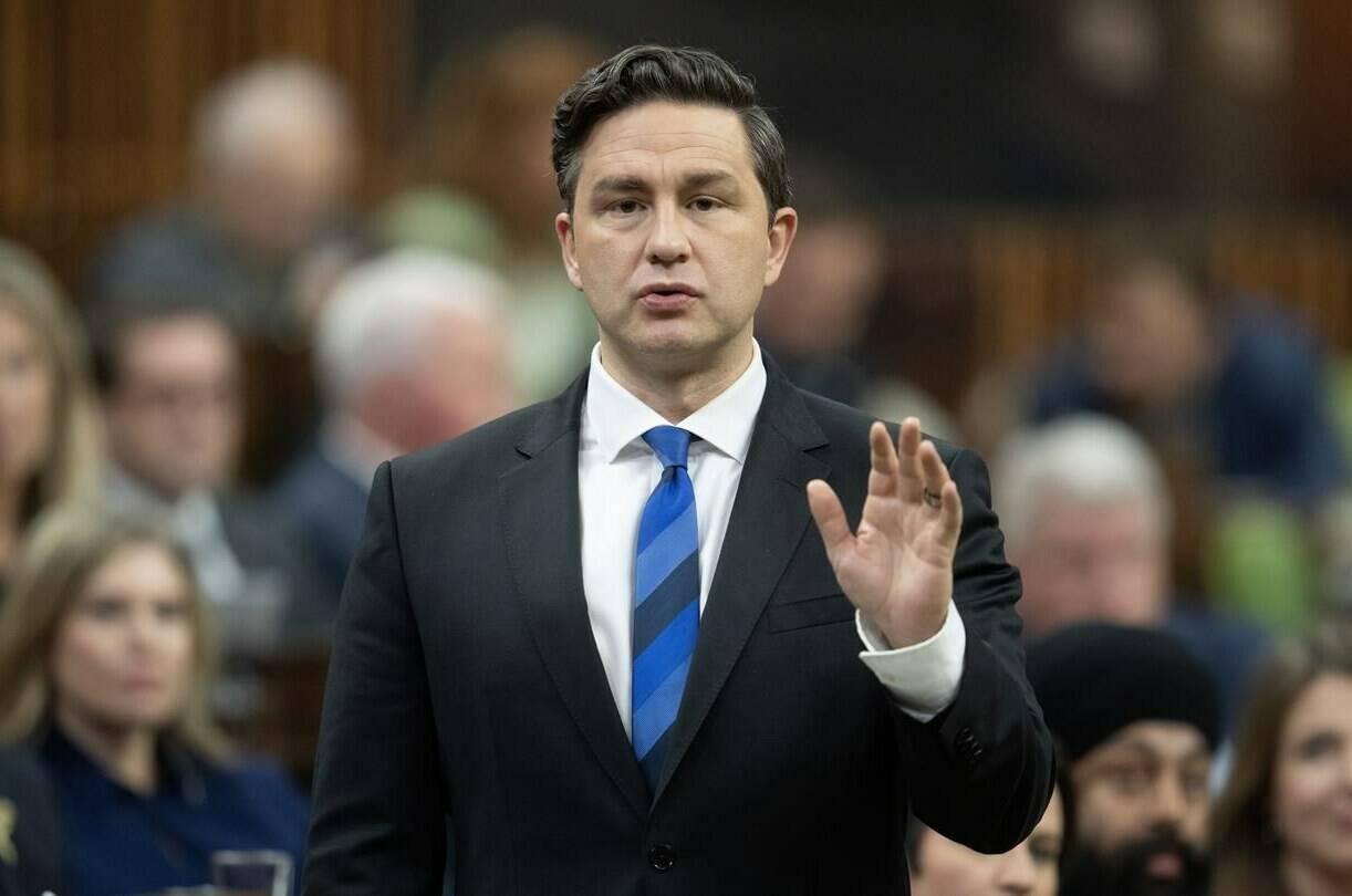 <div>Conservative Leader Pierre Poilievre has found himself to be the subject of online criticism after he posted photos with Inuit alongside a caption about meeting with Algonquin Elders on Parliament Hill on the National Day for Truth and Reconciliation. Poilievre rises during Question Period, in Ottawa, Thursday, Sept. 28, 2023. THE CANADIAN PRESS/Adrian Wyld</div>