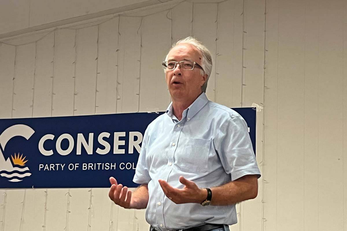 Conservative Party of BC leader John Rustad speaks at a meet-and-greet in Vernon on Friday, July 7, 2023. Rustad is being criticized for making a post on X, formerly known as Twitter, on the National Day for Truth and Reconciliation that compared gender education to residential schools. (Black Press Media file photo)
