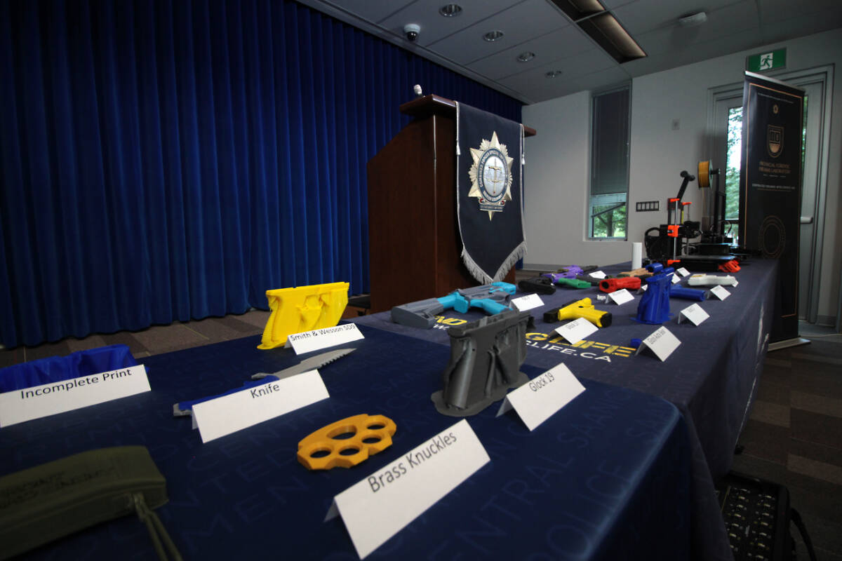 The Combined Forces Special Enforcment Unit of B.C. warned the public, parents and their children of the dangers of using 3D printers to make firearms or other potential weapons. On display were a number of 3D-printed firearms, as well as the frame for a Glock 26 currently being made by a 3D printer. (Lauren Collins)