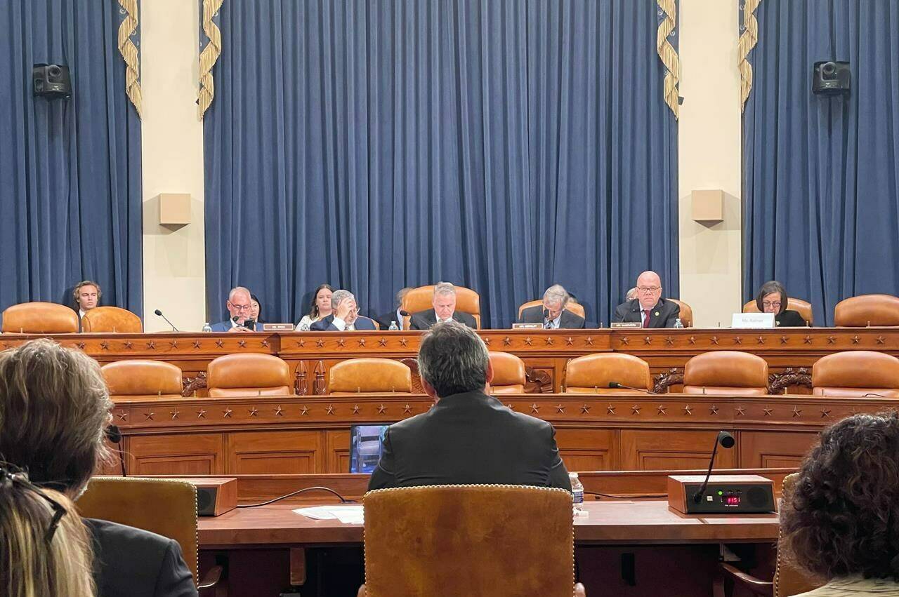 Michael Chong (centre) appears before the Congressional-Executive Commission on China in Washington, D.C. on September 12, 2023. A senior State Department official says Canada’s dispute with India could make for fertile ground for foreign efforts to sow disinformation. James Rubin, the co-ordinator of the Global Engagement Center, says the diplomatic standoff makes Canada “ripe” for manipulation, and not just from inside India. A new report from the centre describes in detail the lengths China is going to dominate the information space around the world, including in Canada. THE CANADIAN PRESS/James McCarten