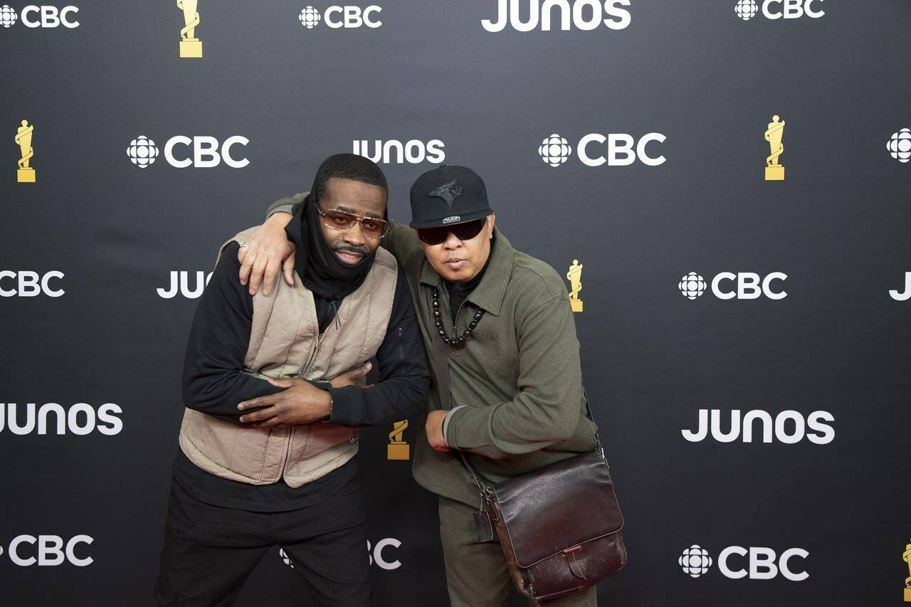 Dream Warriors arrive on the red carpet for the Juno Awards in Edmonton on March 13, 2023. Hip-hop duo Dream Warriors’ bossa nova-inspired “My Definition of a Boombastic Jazz Style” is among four songs being added to the Canadian Songwriters Hall of Fame in November. THE CANADIAN PRESS/Jason Franson