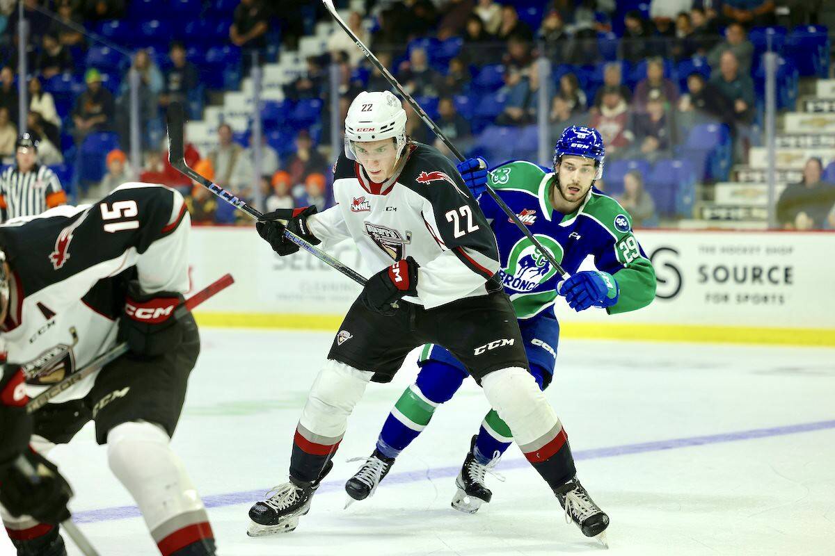 Despite a hat-trick from Tyler Thorpe, the Vancouver Giants failed to pick up two points on Friday night, Oct 13, losing 6-3 to the visiting Swift Current Broncos at the Langley Events Centre. (Rob Wilton/Giants/Special to Langley Advance Times)