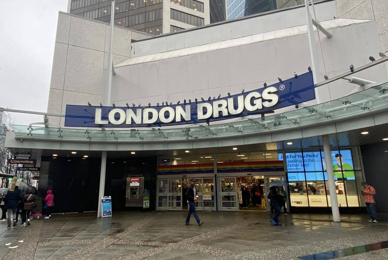 A London Drugs store is shown In Vancouver on Wednesday Oct. 18, 2023. London Drugs president Clint Mahlman says the company has no plans to close stores due to escalating violence and theft, though the issue has reached a “crisis point” for Canadian retailers.THE CANADIAN PRESS/Nono Shen
