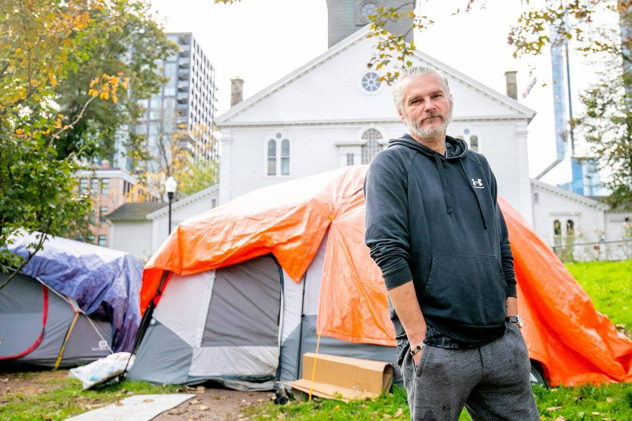 Ric Young is seen at an encampment at downtown Halifax’s Grand Parade, Thursday, Oct. 19, 2023. He has been staying in the makeshift encampment for nearly three months. THE CANADIAN PRESS/Kelly Clark