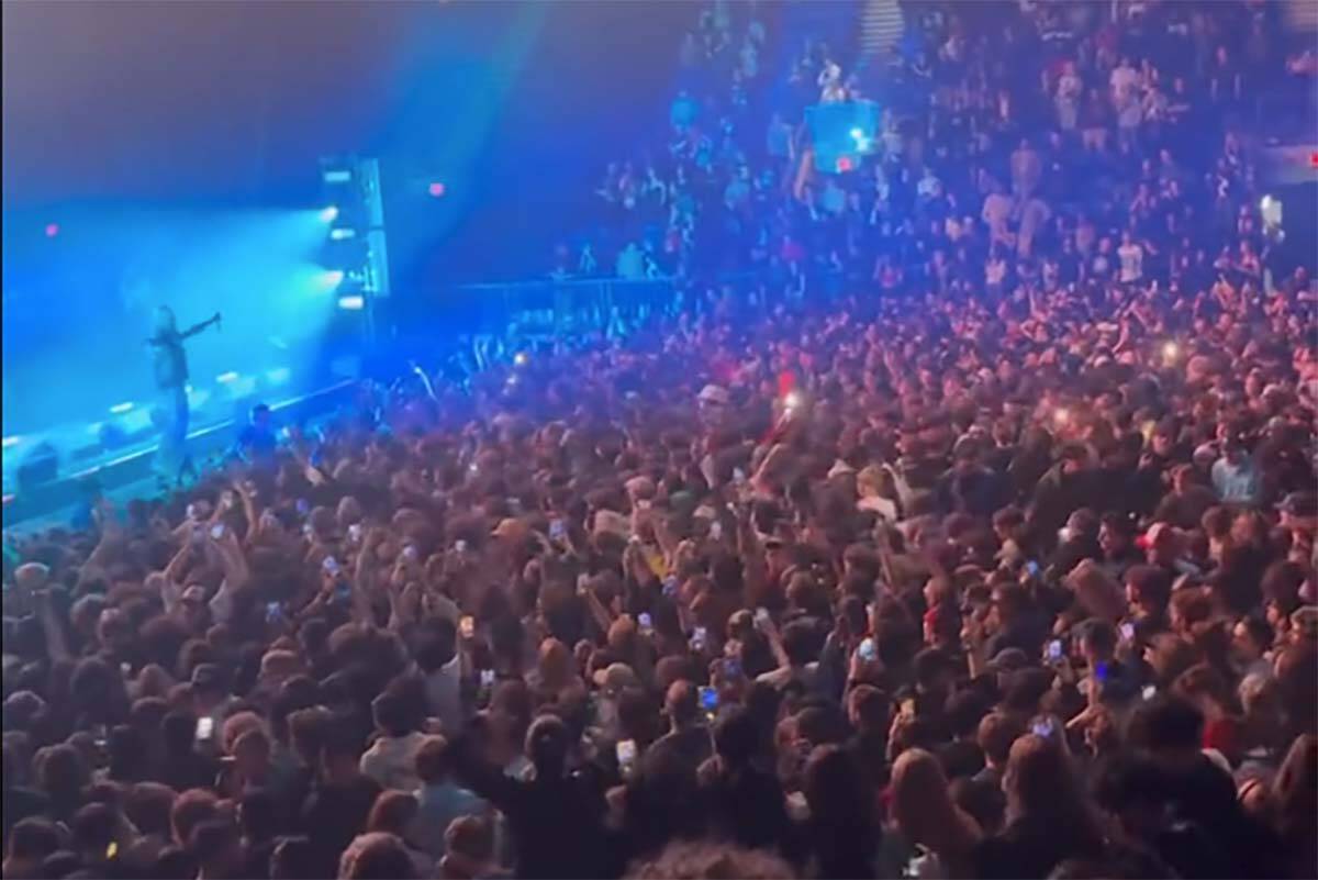 A Lil Yachty concert at UBC’s Thunderbird Arena was cancelled partway through on Saturday night (Oct. 21) after the rapper told people in the stands to rush the floor. UBC says the event became a safety concern. (Screenshot/@IceTiltHero/X)