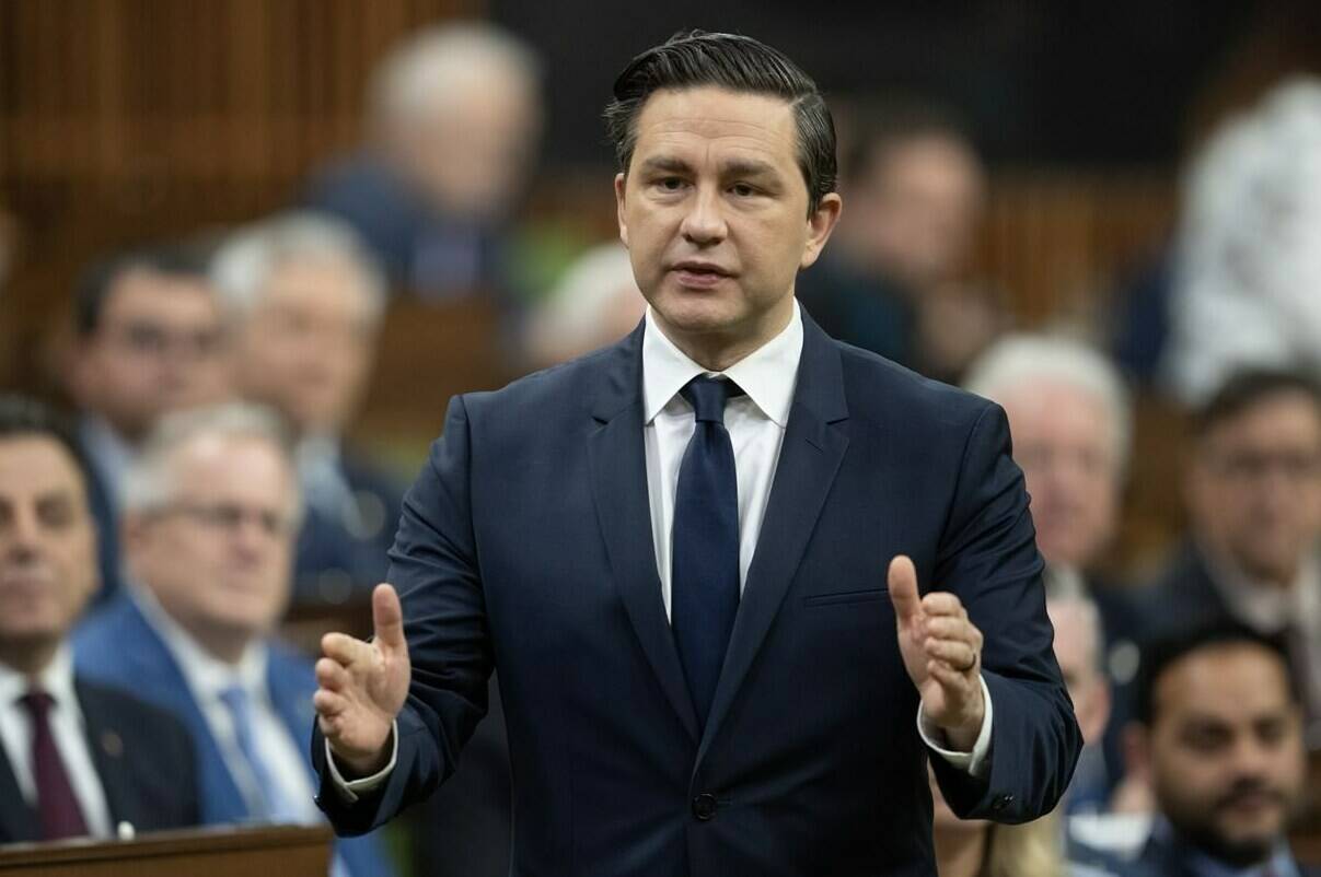 Conservative Leader Pierre Poilievre is blaming Prime Minister Justin Trudeau for a spat with India, arguing Ottawa needs a “professional relationship” with that country. Poilievre rises during Question Period, Friday, October 20, 2023 in Ottawa. THE CANADIAN PRESS/Adrian Wyld