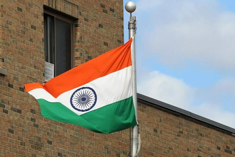 The Indian flag flies at the High Commission of India in Ottawa on Wednesday, September 20, 2023. THE CANADIAN PRESS/ Patrick Doyle