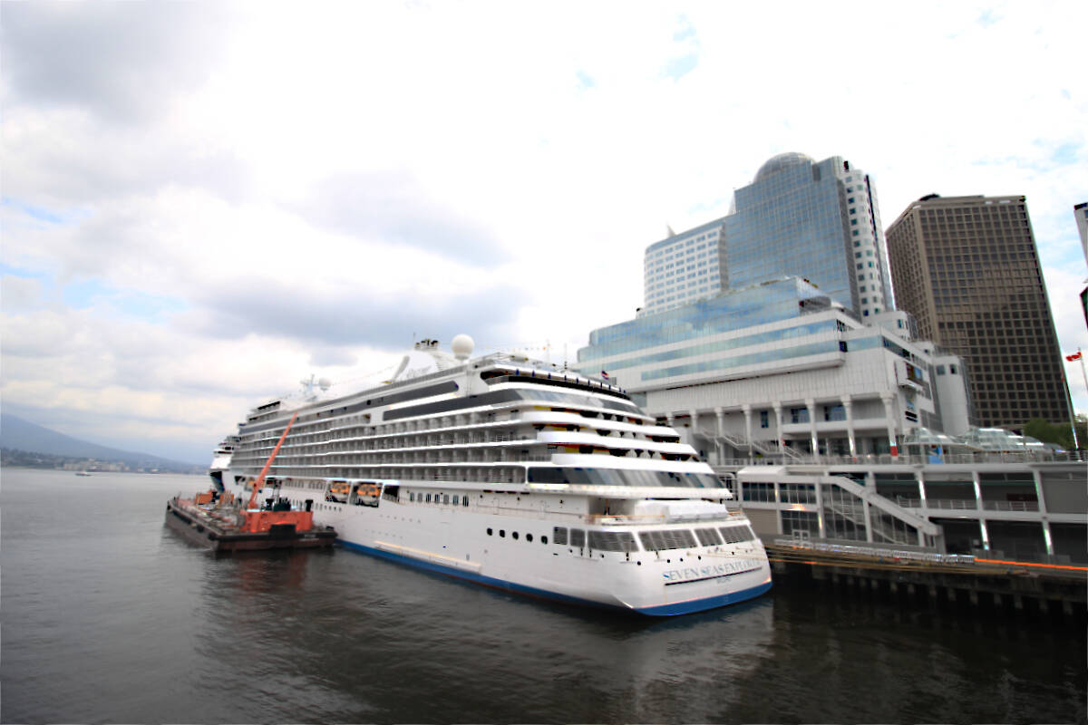 The Port of Vancouver estimated 1.25 million passengers and 332 ships visited the city for the 2023 season – a new record for both. A cruise ship docked at Vancouver’s Canada Place cruise ship terminal on May 31, 2023. (Lauren Collins)