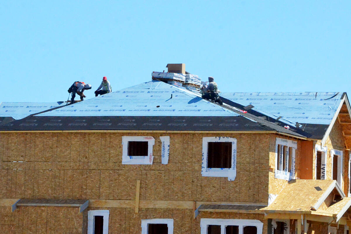 Construction workers building a home in the Latimer neighbourhood of Langley. (Matthew Claxton/Langley Advance Times)