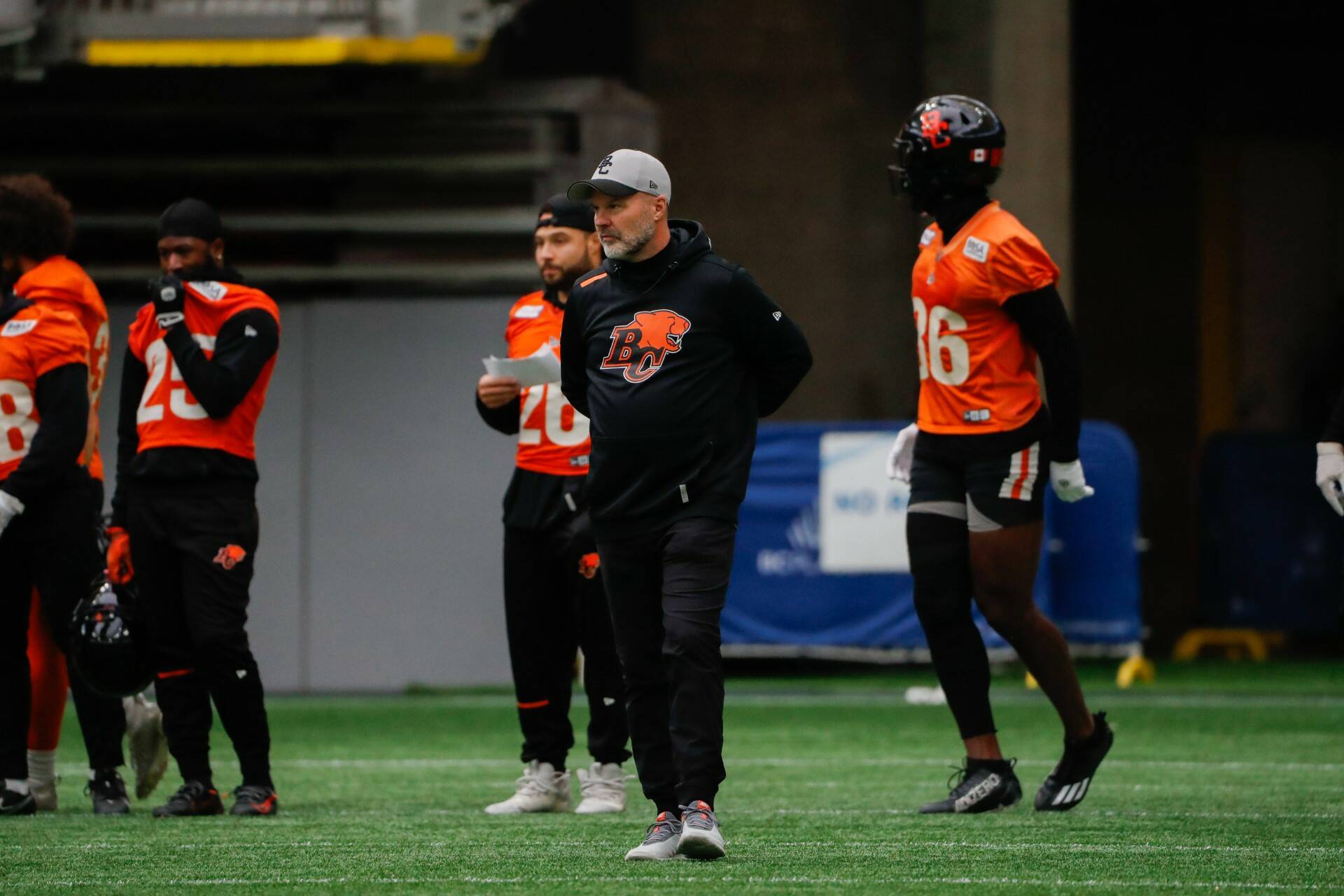 Lions head coach Rick Campbell watches over practice at BC Place as his team prepares for Saturday’s playoff game against the Calgary Stampeders. Steven Chang, B.C. Lions