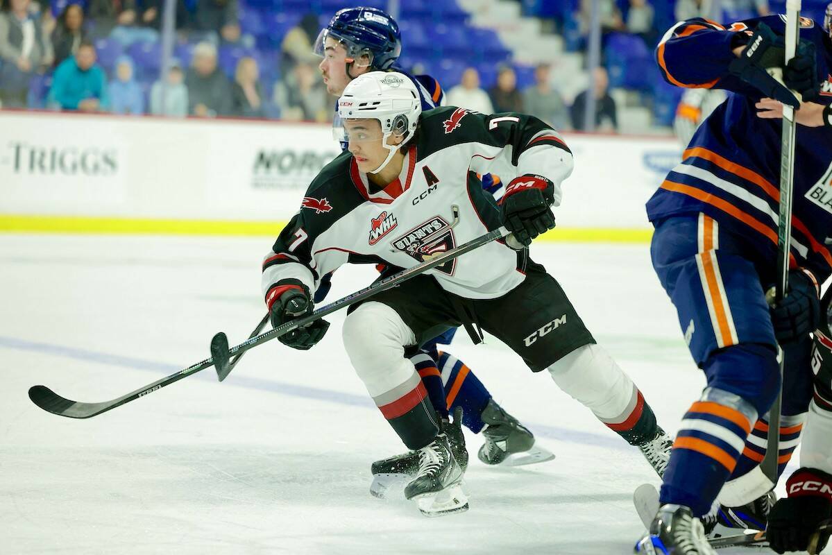 Ty Halaburda had the winning goal in a shootout, as Vancouver Giants downed Kamloops Blazers 3-2 in a shootout at Langley Events Centre on Saturday, Nov. 4, with another outstanding performance by netminder Brett Mirwald. (Rob Wilton/Special to Langley Advance Times)