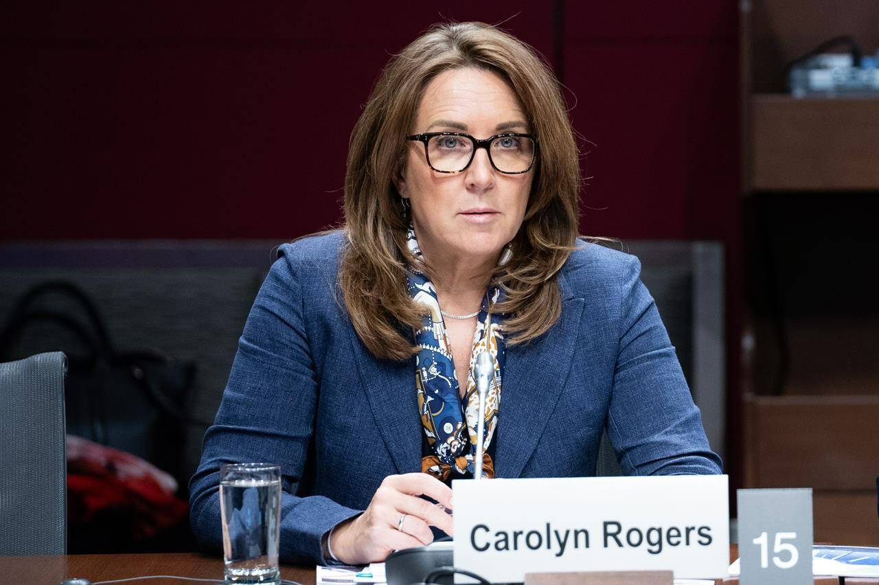 Carolyn Rogers, Senior Deputy Governor at the Bank of Canada waits to appear as a witness before the Senate of Canada Standing Commitee on Banking, Commerce and the Economy in Ottawa, on Thursday, April 20, 2023. THE CANADIAN PRESS/Spencer Colby