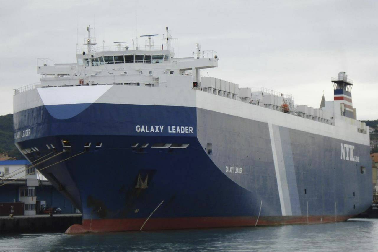 The Galaxy Leader is seen at the port of Koper, Slovenia on Sept. 16, 2008. Yemen’s Houthi rebels seized the Israeli-linked cargo ship in a crucial Red Sea shipping route on Sunday, Nov. 19, 2023, officials said, taking over two dozen crew members hostage and raising fears that regional tensions heightened over the Israel-Hamas war were playing out on a new maritime front. (AP Photo/Kristijan Bracun)