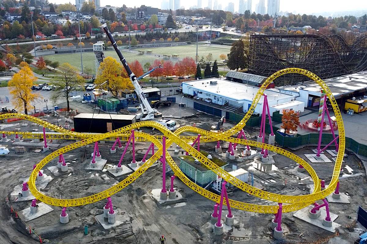 Playland’s new ThunderVolt roller coaster is shown in drone video. (Source: PNE)