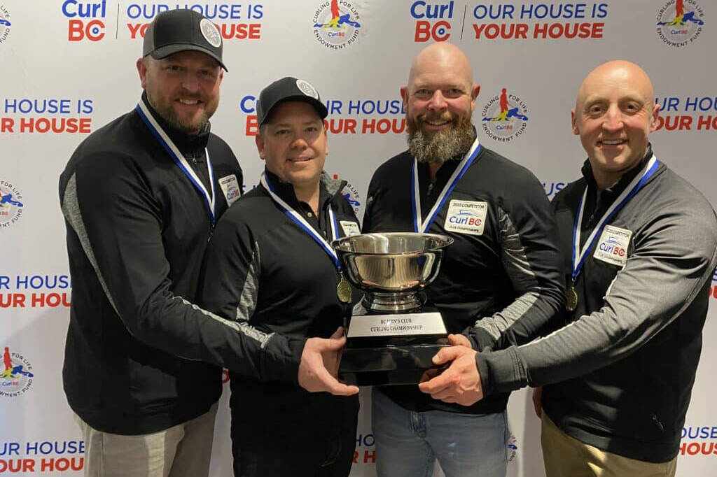 The Vernon Curling Club foursome of Tyler Orme (from left), Trevor Perepolkin, Jamie Austin, and Rob Nobert have qualified for the playoffs in the 14-team men’s draw at the Everest Canadian Men’s and Women’s Curling Club Championships in Winnipeg. (curling.ca photo)