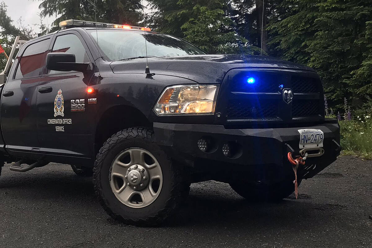 The BC Conservation Officer Service was among emergency service personnel who responded to an incident where a woman out jogging was attacked by a black bear on private property near 50th Avenue SW in Salmon Arm on Tuesday, Nov. 21, 2023. (Twitter/BC Conservation Officer Service)