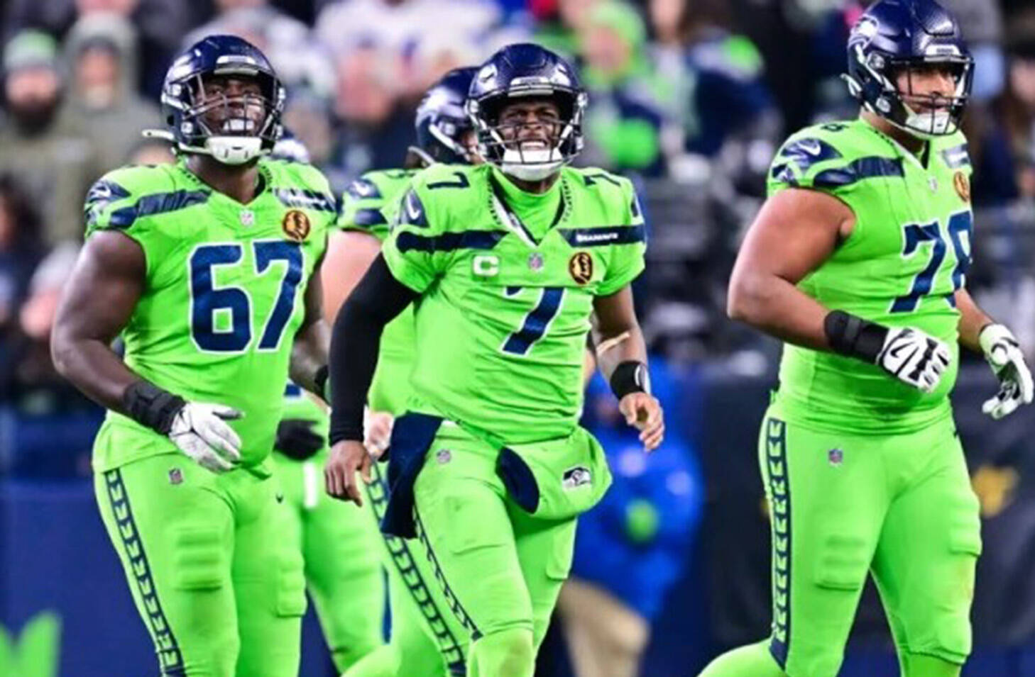 Seahawks quarterback Geno Smith (middle) and the offense have only managed to produce three touchdowns in the last four games. courtesy Seahawks.com