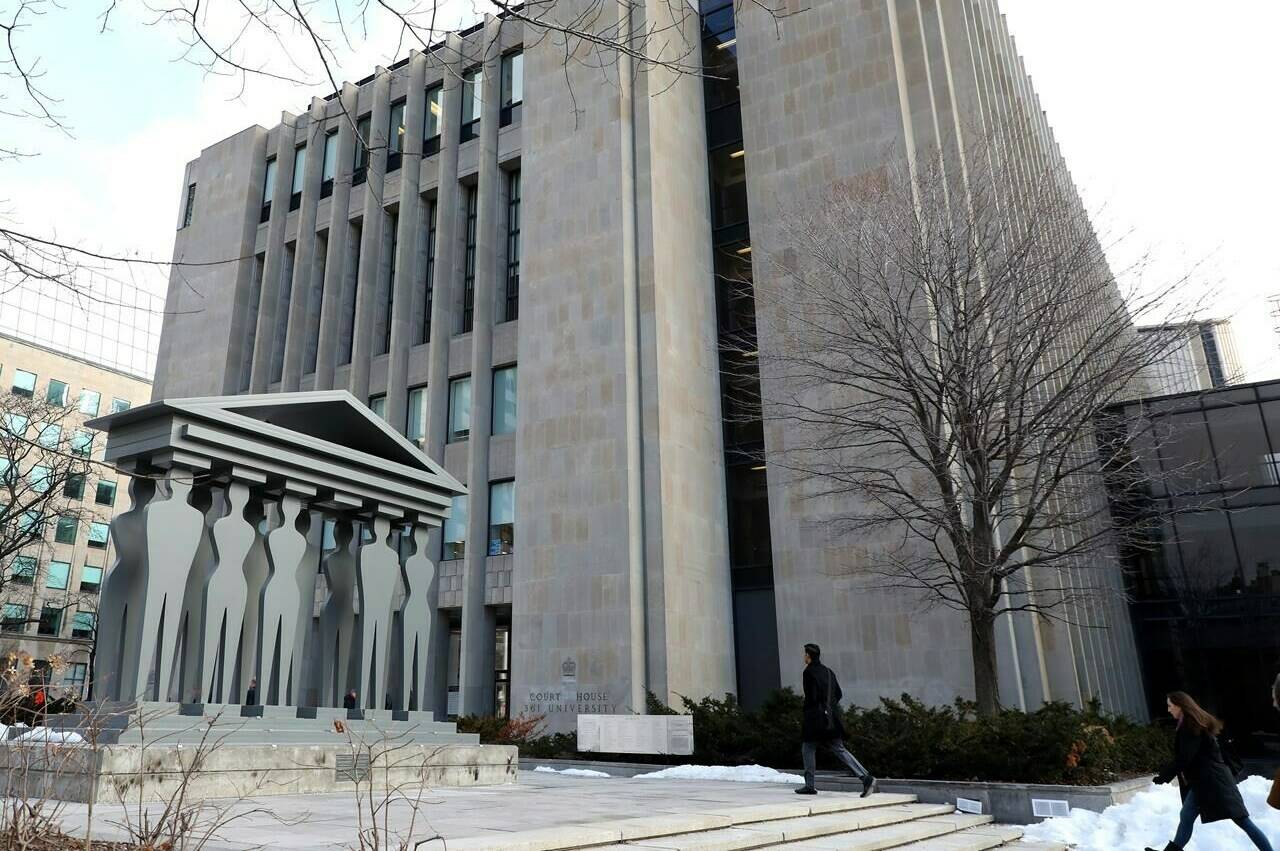 A man who pleaded guilty to the incel-inspired murder of a Toronto massage parlour employee is expected to be sentenced today. The Ontario Superior Court building is seen in Toronto on Wednesday, Jan. 29, 2020. THE CANADIAN PRESS/Colin Perkel