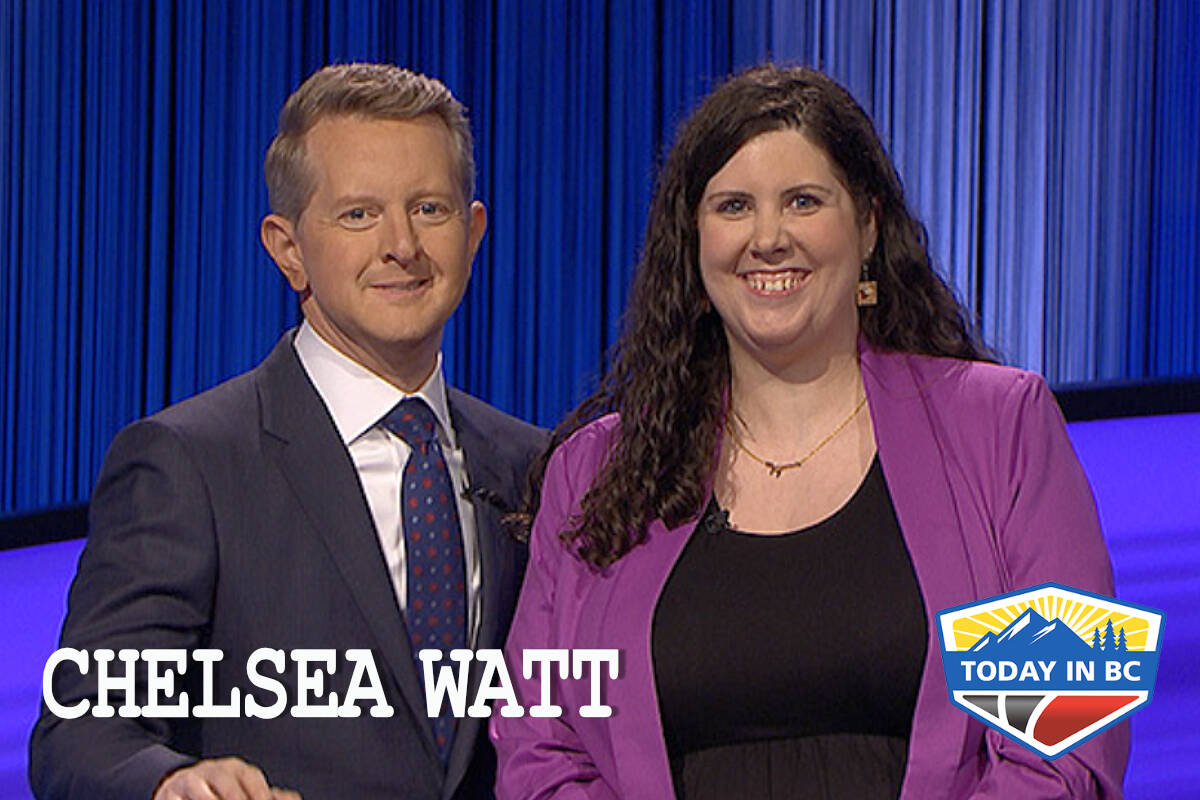 'Jeopardy!' host Ken Jennings and Chelsea Watt of New Westminster. (Jeopardy photo)