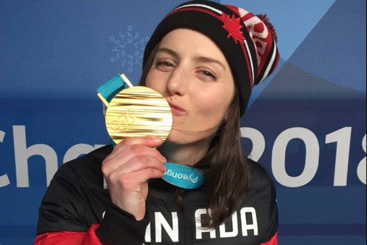 Kelsey Serwa and her gold medal she won in ski-cross at the 2018 Winter Olympic Games in Pyeongchang. (BC Sports Hall of Fame)
