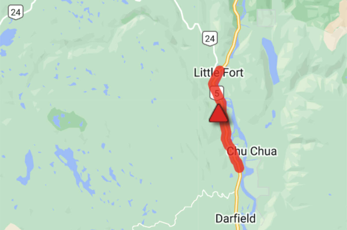 A head-on collision on Highway 5 has resulted in a double fatality south of Little Fort Saturday, Dec. 2, confirm RCMP. (DriveBC map)