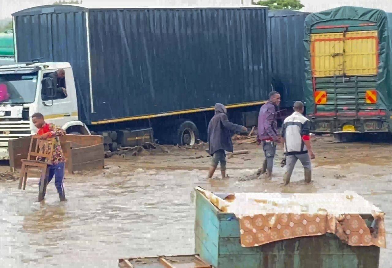 In this frame grab from video, flooded streets are seen in the town of Katesh, in Tanzania, Sunday, Dec 3, 2023. The town of Katesh was hit with heavy rain on Saturday, and roads were blocked by mud and water. (AP Photo).