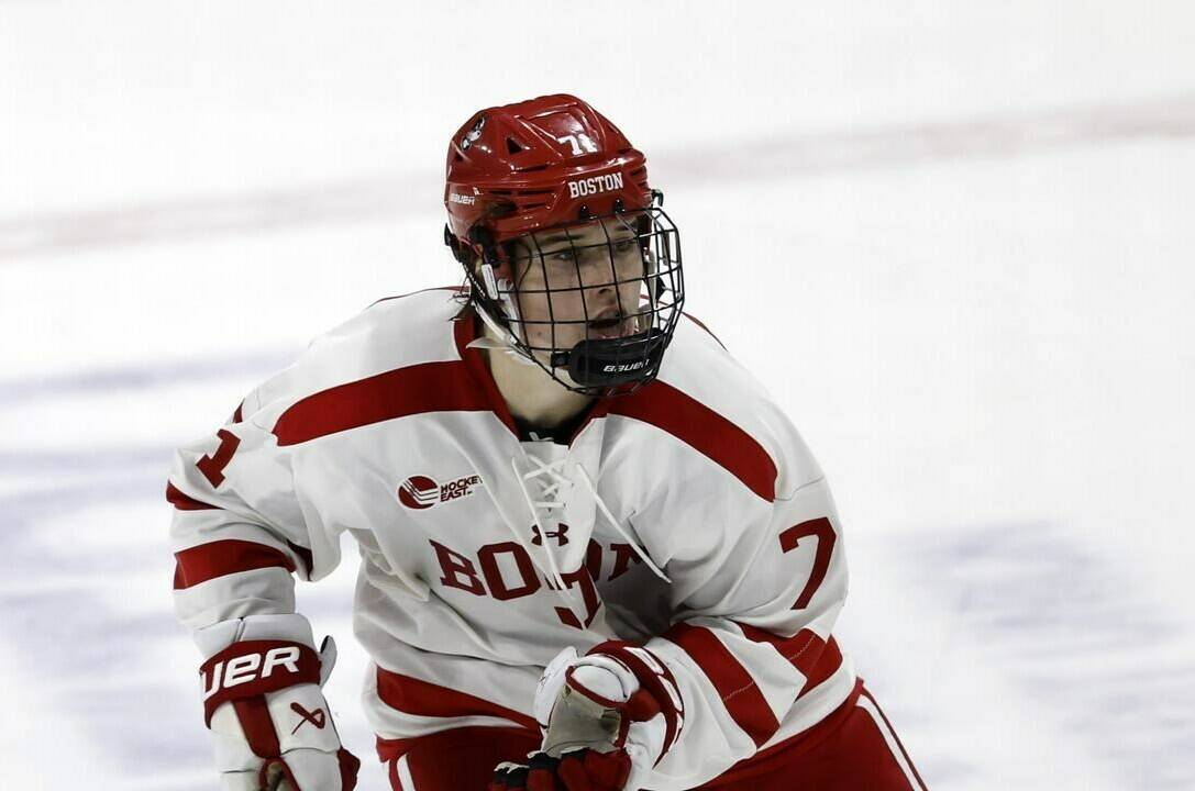 Macklin Celebrini is among 30 invitees for Canada’s selection camp ahead of the world junior hockey championship announced Tuesday. Celebrini (71) skates during the second period of an NCAA hockey game against Massachusetts on Friday, Oct. 27, 2023, in Boston. (AP Photo/Greg M. Cooper)