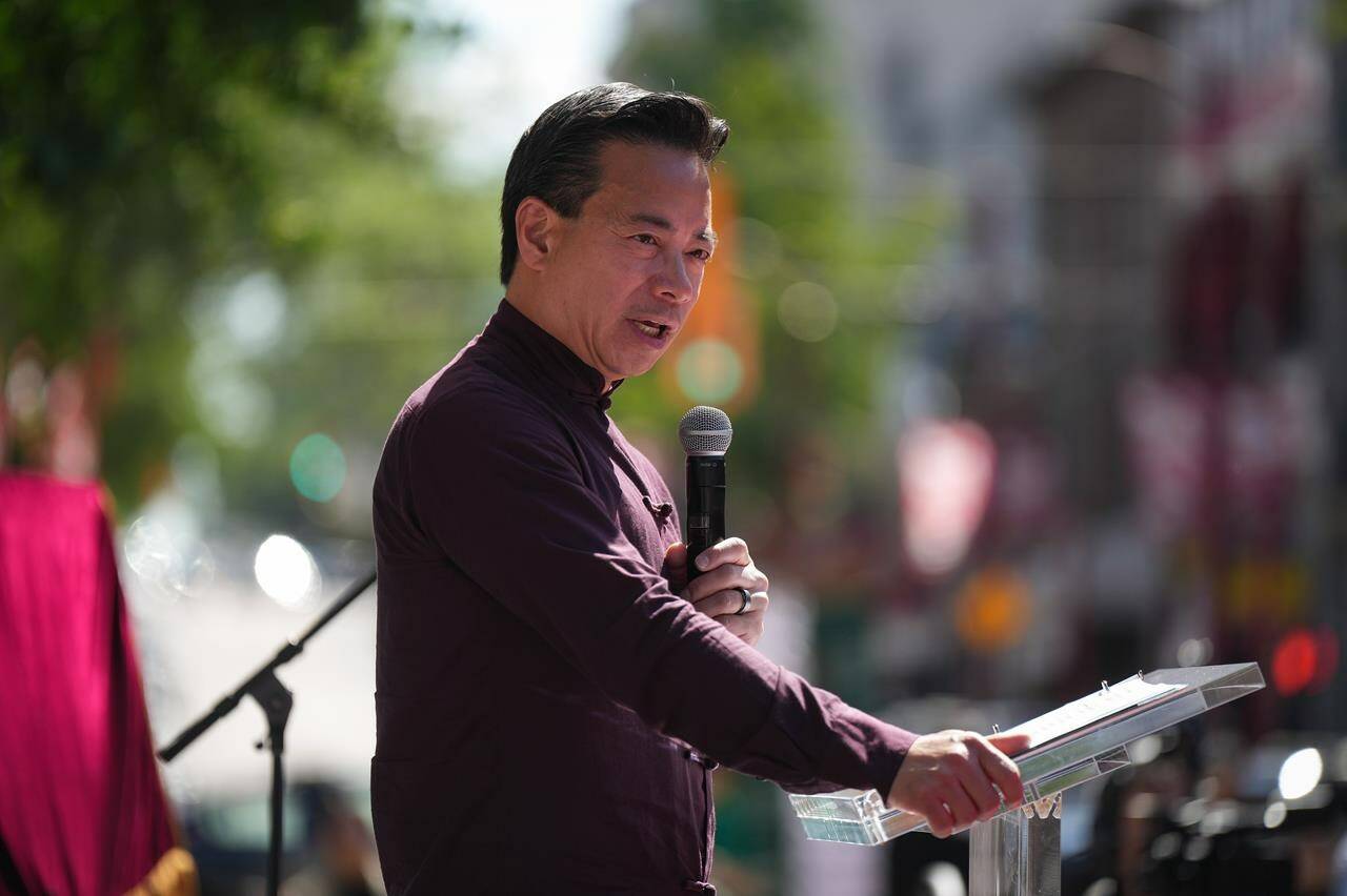 Vancouver Mayor Ken Sim speaks in Vancouver, on Friday, June 30, 2023. nbsp;THE CANADIAN PRESS/Darryl Dyck