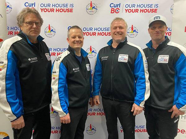 The Wes Craig rink from Duncan is representing B.C. in the men’s draw at the 2023 Everest Canadian Senior Men’s and Women’s Curling Championships at the Vernon Curling Club. The team has clinched a spot into the eight-team championship pool. (Contributed)