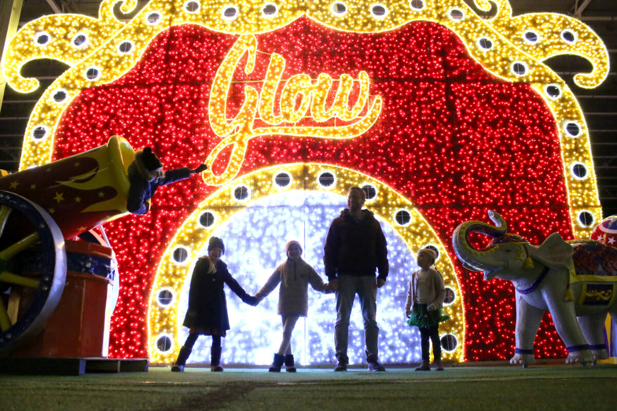 A few kids were given a sneak peak at some of Glow Langley’s 2023 light features, ahead of opening day on Nov. 23. By allowing them to tour the site at night, organizers hoped to gauge their response. (Special to Langley Advance Times)