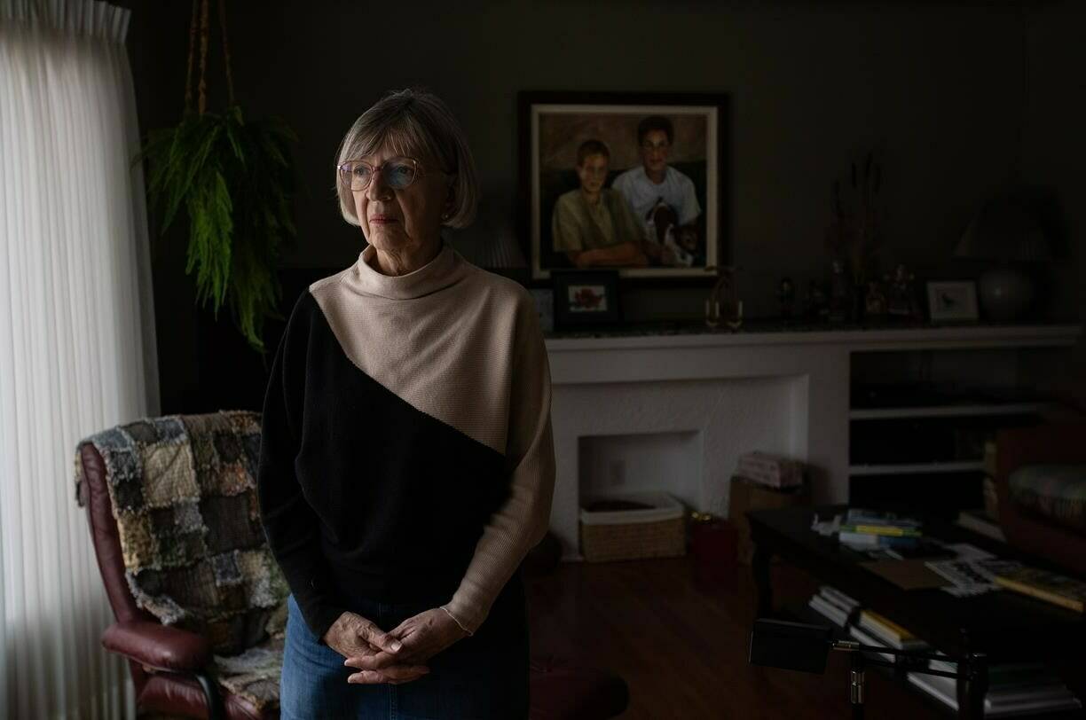Author Ruby Remenda Swanson is pictured in Edmonton on Wednesday, Dec. 13, 2023. Remenda Swanson says she never thought her hometown high school would be the only place to bar her from sharing her family’s story. THE CANADIAN PRESS/Jason Franson