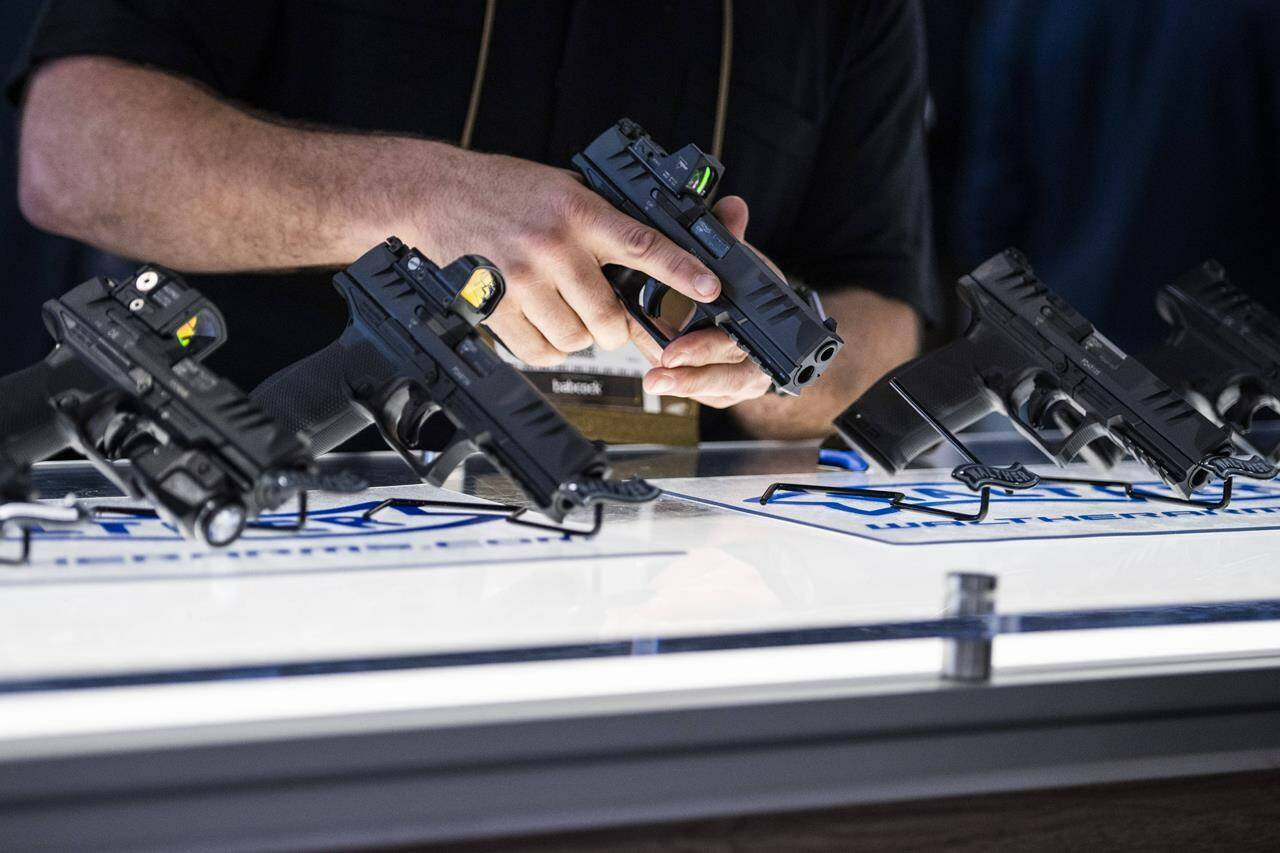 Senators have passed a gun-control bill that cements restrictions on handguns, increases penalties for firearm trafficking and aims to curb homemade ghost guns. A Walther PDP pistol is shown by a vendor that provides weapons to government, military and law enforcement clients, at the CANSEC trade show, billed as North America’s largest multi-service defence event, in Ottawa, Wednesday, June 1, 2022. THE CANADIAN PRESS/Justin Tang