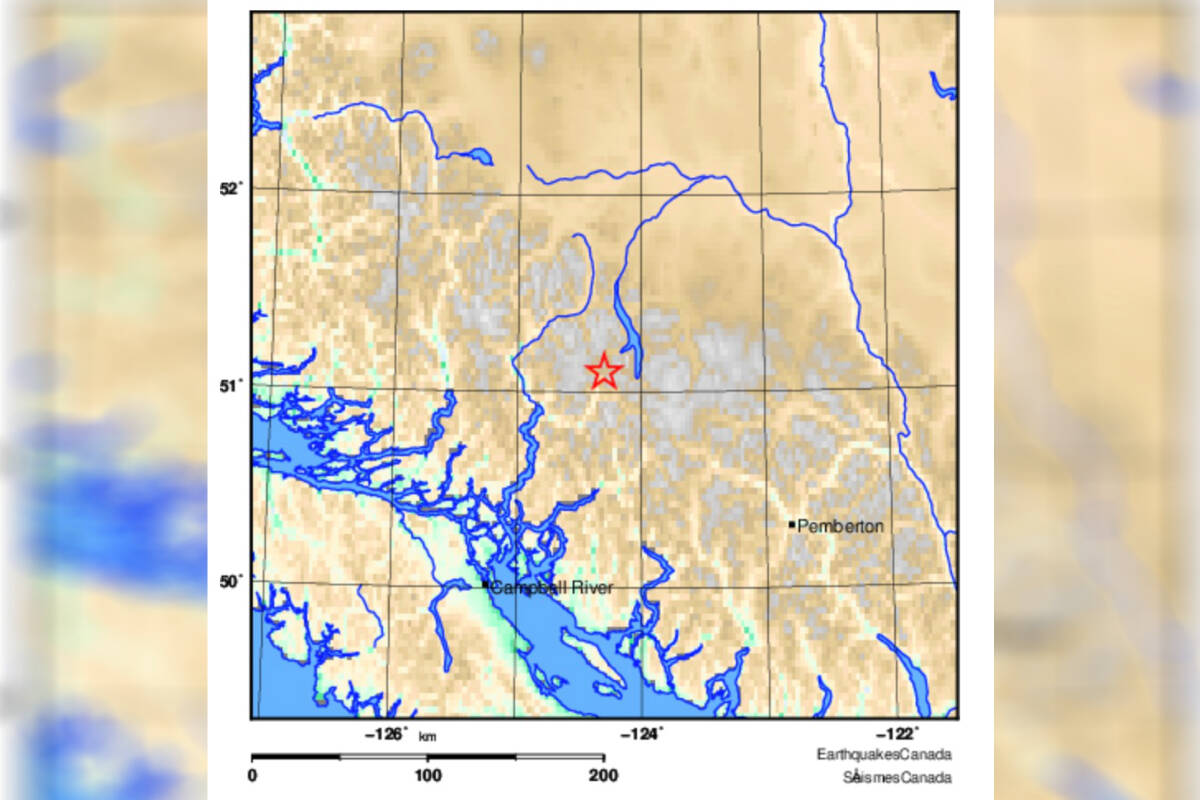 On the afternoon of Dec. 17, numerous communities throughout B.C. felt the shockwave of a magnitude 4.9 earthquake. The epicentre was located 137 kilometres northwest of Pemberton at 3:23 p.m. (Credit: Earthquakes Canada)