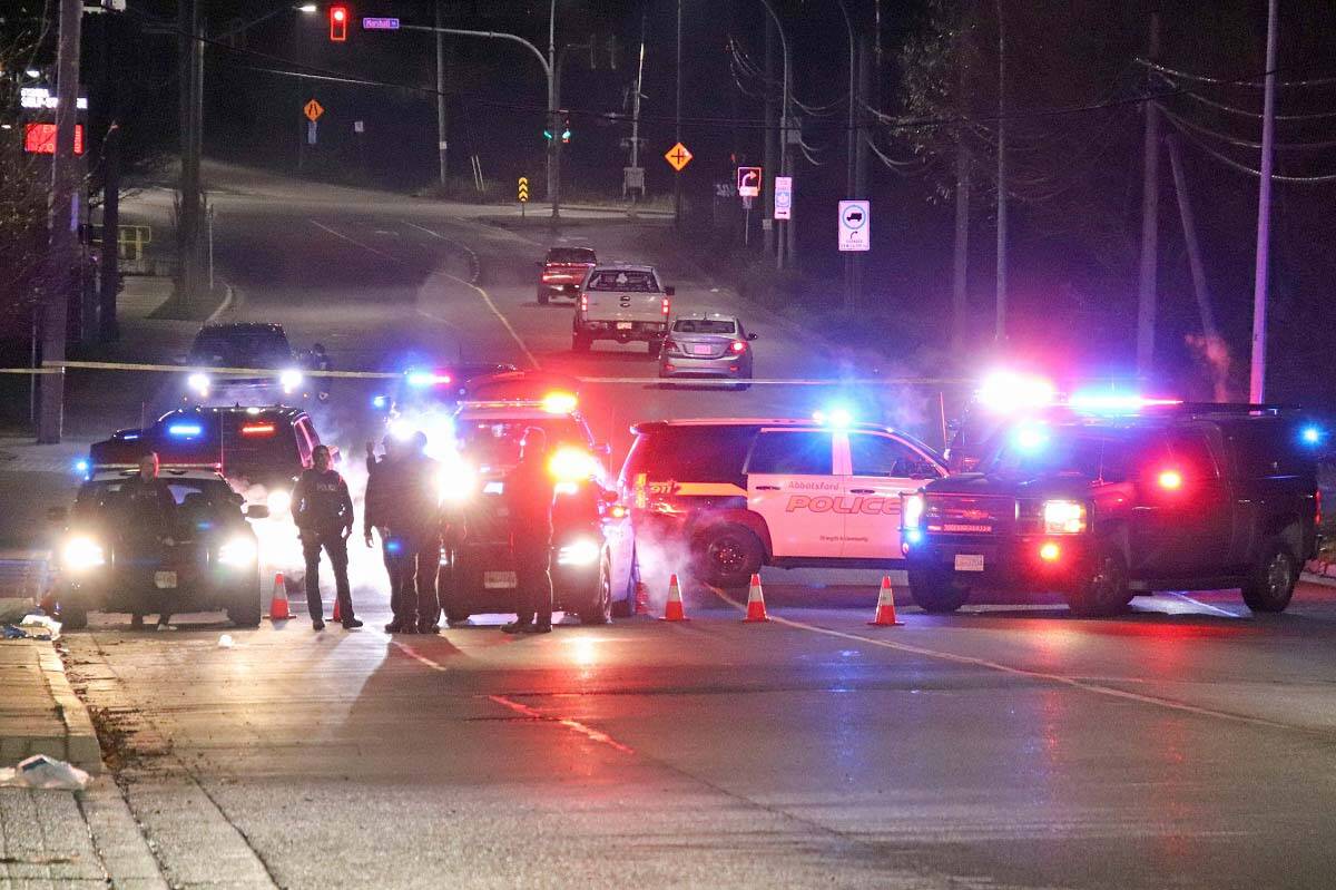 Police were on Riverside Road in Abbotsford on Sunday night (Dec. 17) after a police-involved shooting. (Shane MacKichan photo)