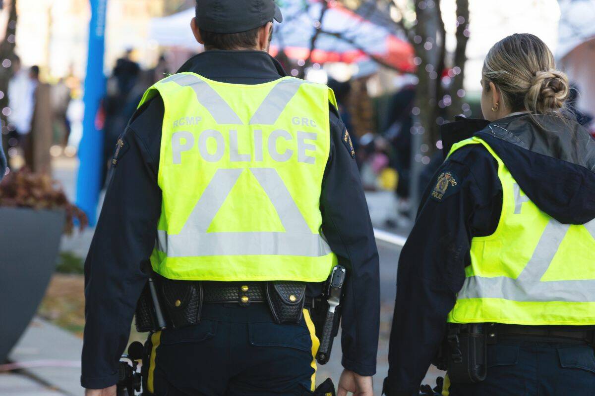 Police in Surrey respond to a call of a suspected break in, in the 13600-block of 102 Avenue on Dec. 12. Surrey RCMP officers at the Surrey Tree Lighting Festival at Civic Plaza in Surrey on Saturday, Nov. 25, 2023. (Photo: Anna Burns)