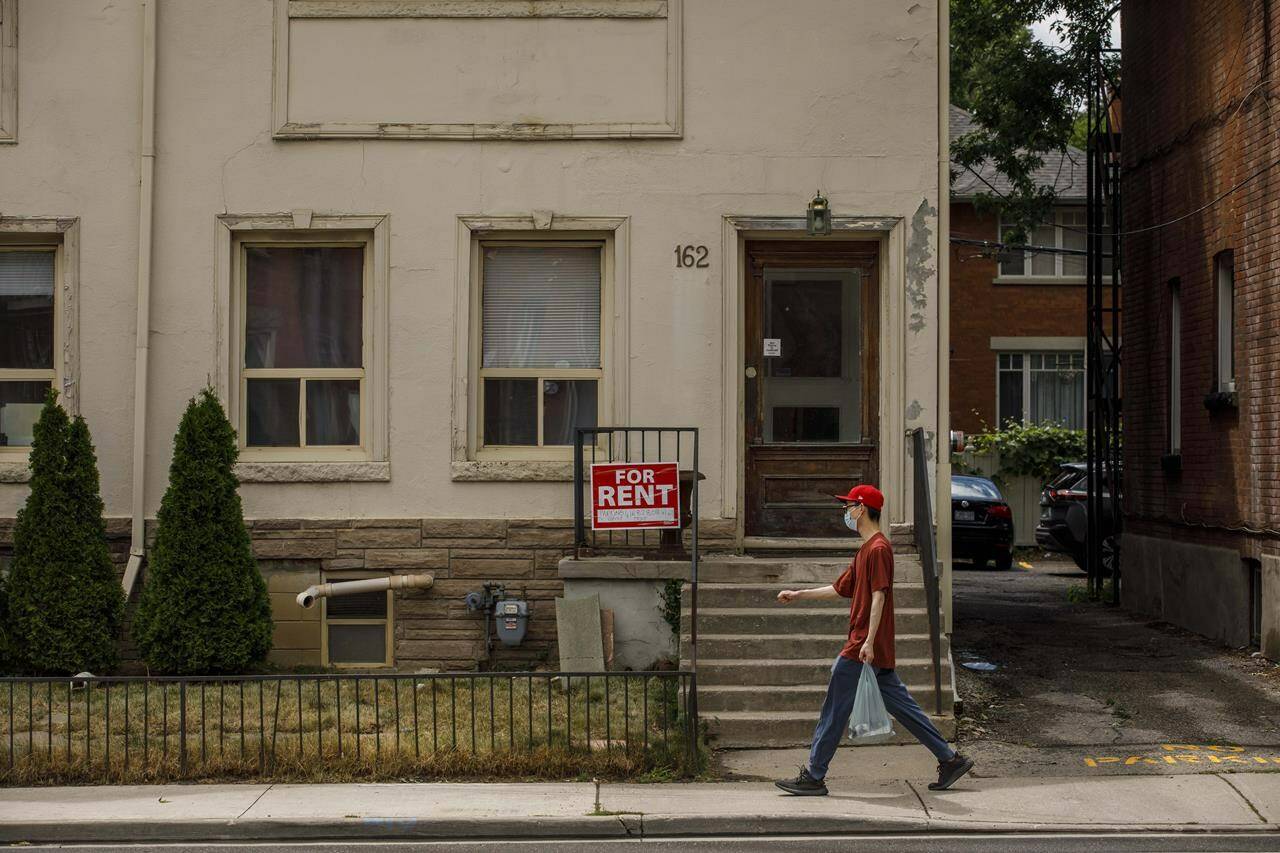A report says the average asking price for a rental unit in Canada was $2,174 in November, which was relatively flat from the previous month but marked an 8.4 per cent year-over-year increase. A for rent sign outside a home in Toronto on Tuesday July 12, 2022. THE CANADIAN PRESS/Cole Burston