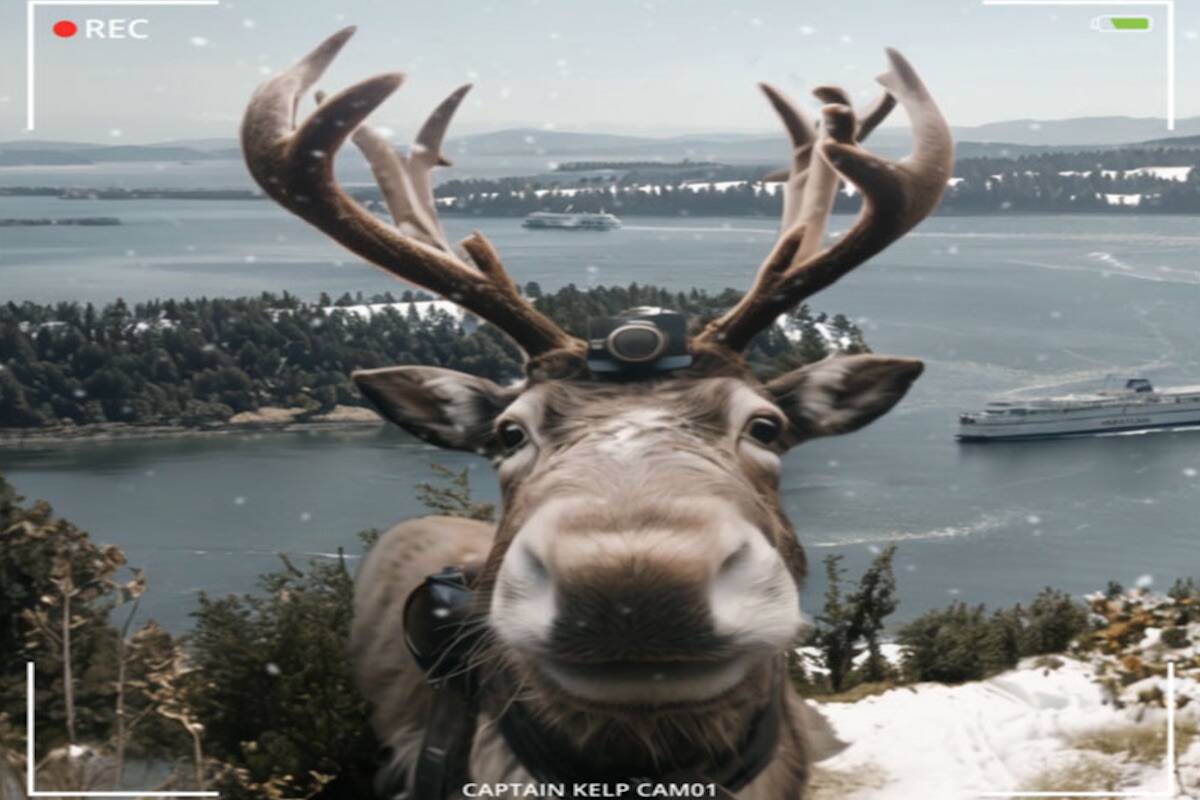 Captain Kelp, a camera-equipped reindeer, will be tracking Santa on Christmas Eve for BC Ferries. The company is adding 150 sailings for those travelling over the holidays. (Courtesy of BC Ferries)