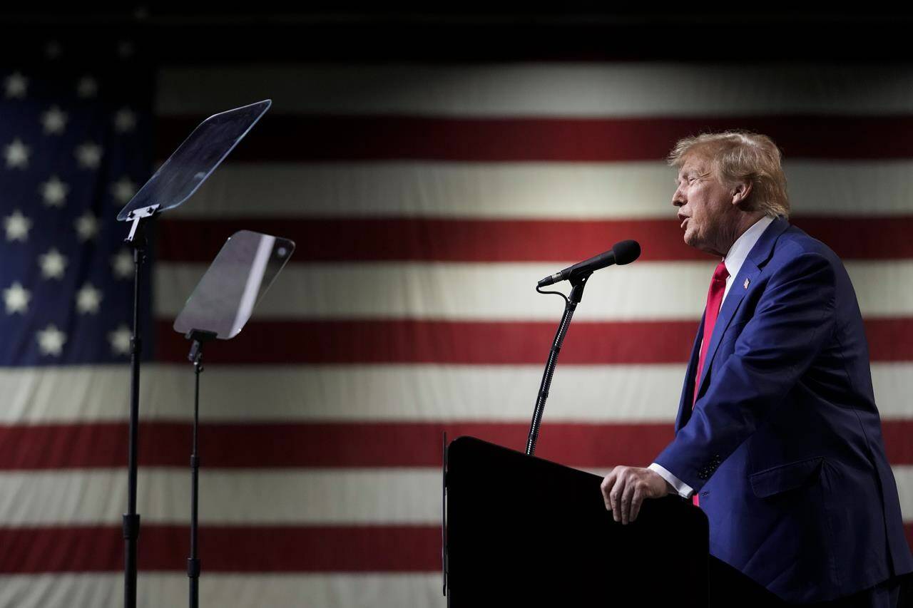 Former President Donald Trump speaks during a rally Sunday, Dec. 17, 2023, in Reno, Nev. Kirsten Hillman, Canada’s ambassador to the U.S., says her team is hard at work getting ready in the event former president Donald Trump wins the 2024 presidential election. THE CANADIAN PRESS/AP-Godofredo A. Vásquez