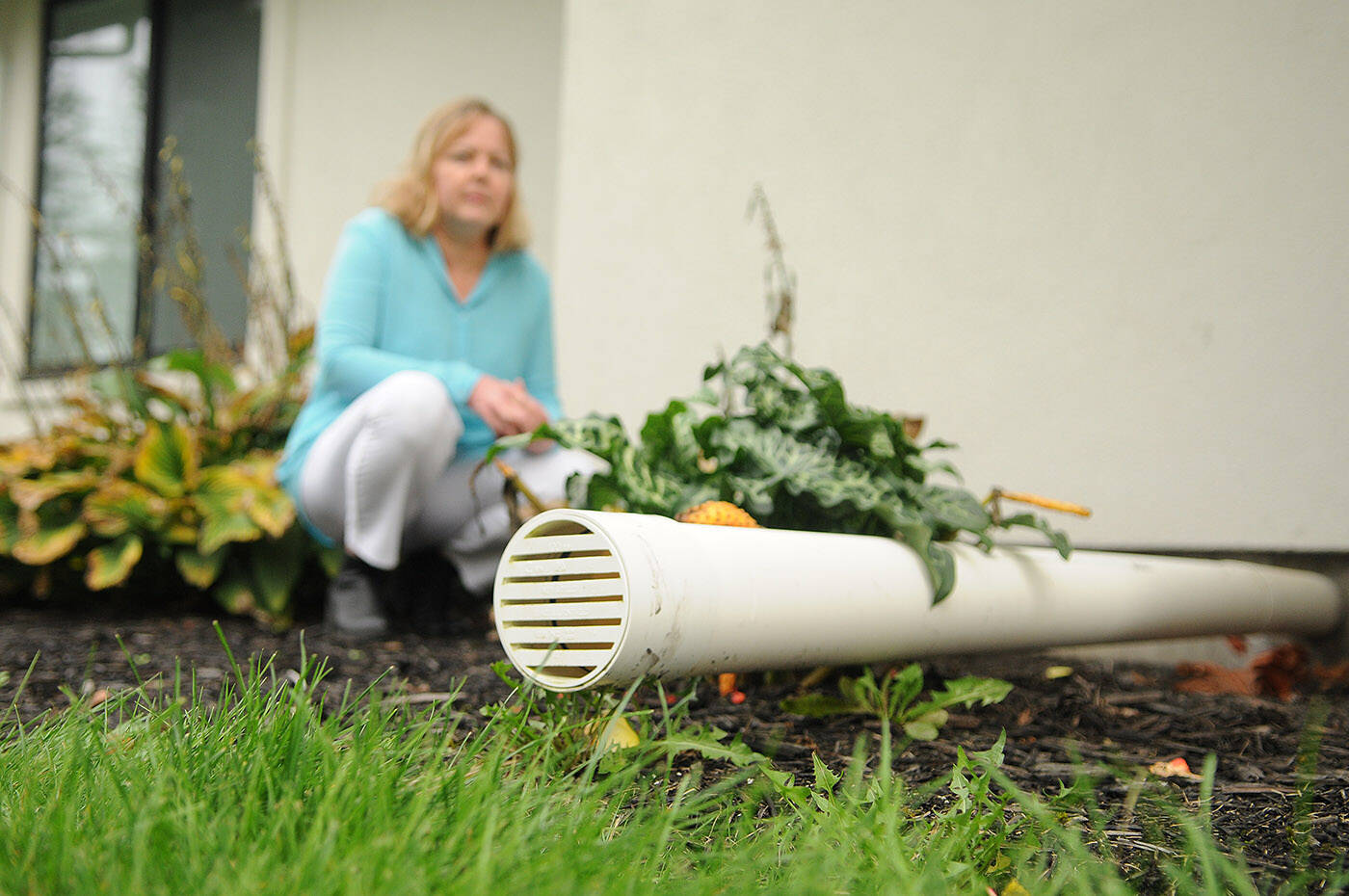 This pipe vents radon gases from Jill Hall’s Chilliwack home. Hall is a non-smoker who was diagnosed with lung cancer and is now warning people of the risks of radon. (Jenna Hauck/ Chilliwack Progress file)