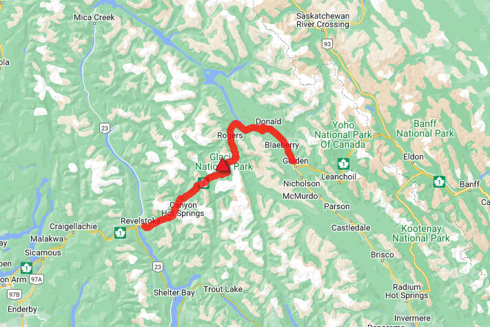 A vehicle incident has closed Highway 1 from Revelstoke to Golden Tuesday, Dec. 26, 2023. (DriveBC image)
