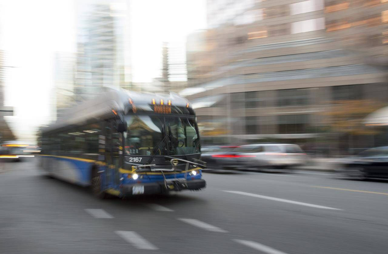 A bus is pictured in downtown Vancouver, on November, 1, 2019. THE CANADIAN PRESS/Jonathan Hayward