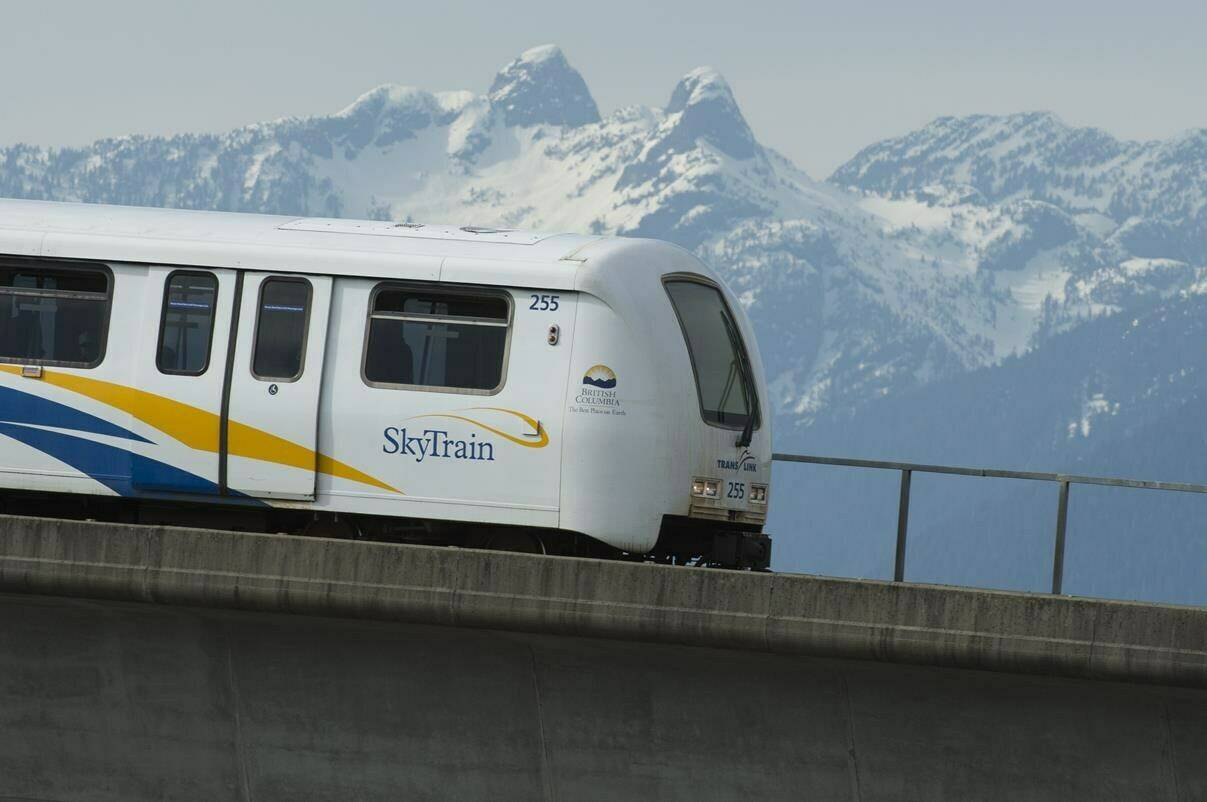 Police say a 35-year-old man has been arrested and released pending charges after being found riding the SkyTrain on Christmas Day with a rack of allegedly stolen coats. A SkyTrain is pictured in Burnaby, B.C., Tuesday, April 14, 2020. THE CANADIAN PRESS/Jonathan Hayward